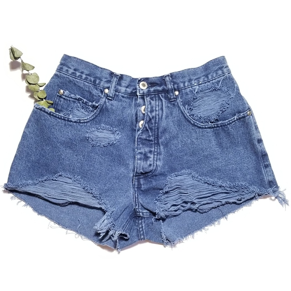 Vtg Fluid Blues Distressed High Waist Jean Shorts